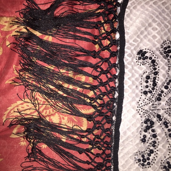 Zara Beaded Mesh and Lace Tank with black fringing - Picture 9 of 10